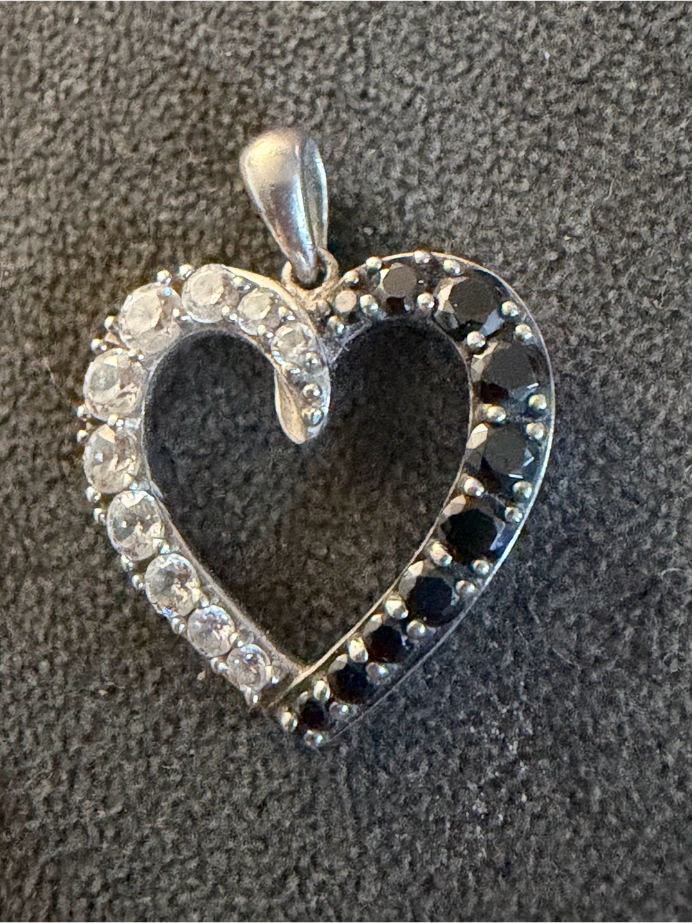 Sterling Silver Heart Pendant with Black and White Stones